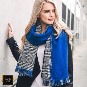 Royal Blue Houndstooth Oversized Scarf
